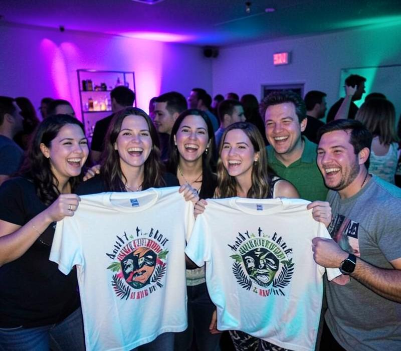 Guests designing and pressing shirts at a past Liberated Printz event
